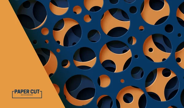 Abstrakter Hintergrund mit ausgeschnittenen Kreisen unterschiedlicher Größe im Papierschnitt-Stil. Mehrschichtiger 3D-Hintergrund mit runden Löchern. Vektorkartenillustration in dunkelgrauen und orangefarbenen Formen aus Pappe ausgeschnitten. — Stockvektor