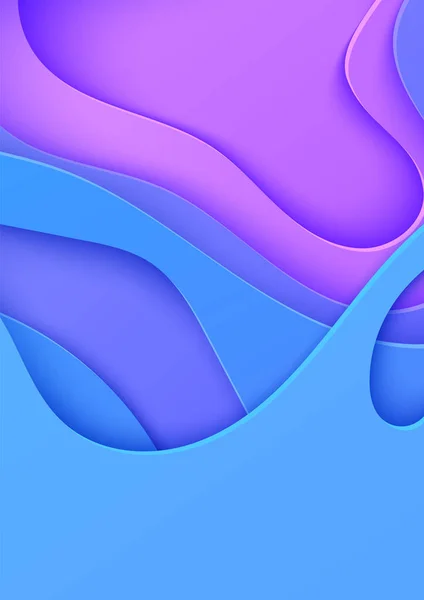 Неоновый wavy фон в стиле выкройки бумаги. Абстрактный шаблон баннера с вырезанными волнами. Синий и фиолетовый цвета с отверстиями жидкой формы. Векторное покрытие с гладкой геометрической формой оригами — стоковый вектор