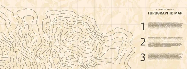 Mappa topografica sfondo astratto con elementi infografici. Vecchio paesaggio cartografico contorno. Mappa topografica in rilievo design moderno della copertina con linee ondulate. Scheda vettoriale con schema di contorno meteo. — Vettoriale Stock