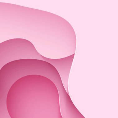 Kağıt arka planda dalgalar ve delikle kesilmiş. Pembe 3D soyut arkaplan ve pürüzsüz dalgalı katmanlar. Kadın Göğüs Kanseri Konsepti. Gül renginde kare poster şablonu. Kadın vektör kartı çizimi