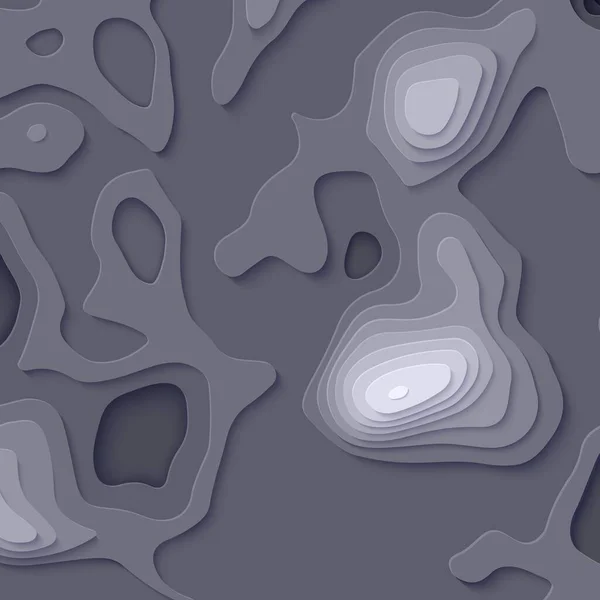 Mapa topográfico em estilo corte de papel. 3d fundo abstrato com ondas cortadas capa moderna. Cor escura buracos e montanhas papercut arte. Ilustração de cartão vetorial e origami formas geométricas lisas — Vetor de Stock