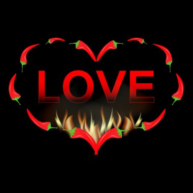 Sevgililer günü kartı kırmızı biber yangında