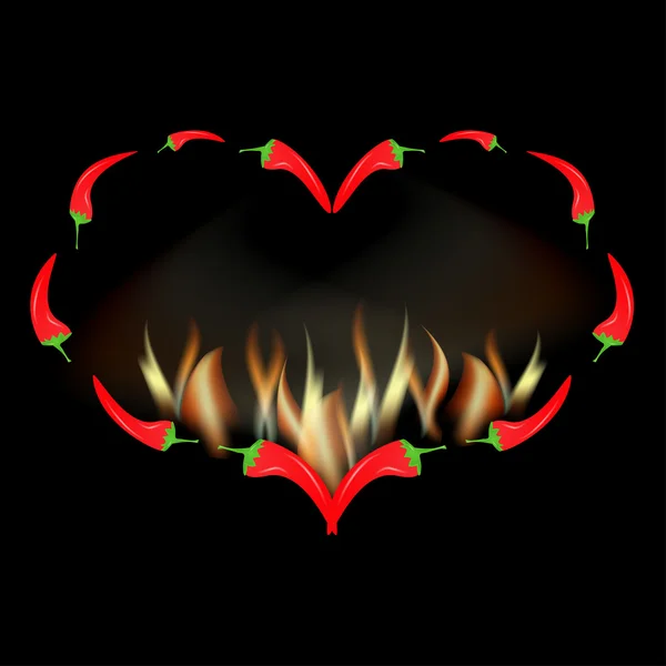 Valentine card red pepper in fire — Stock Vector