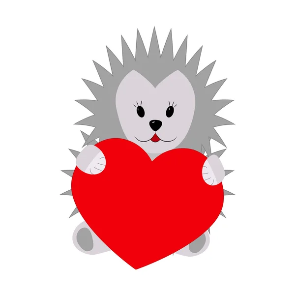 Hedgehog holding a heart on a white background — Stock Vector