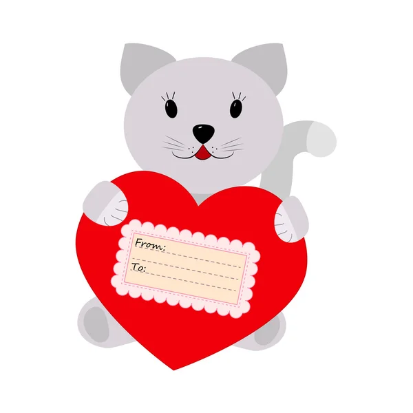 Gato sosteniendo un corazón sobre un fondo blanco — Vector de stock