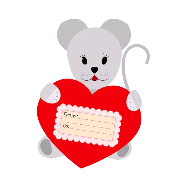 Ratón sosteniendo un corazón sobre un fondo blanco — Archivo Imágenes Vectoriales