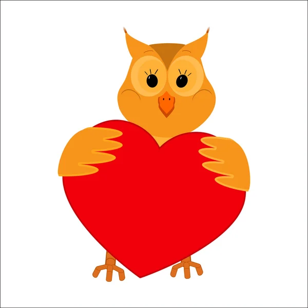 Beyaz bir arka plan üzerinde bir kalp tutan baykuş — Stok Vektör