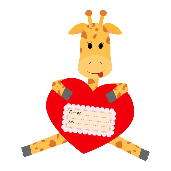 Giraffe holding a heart on a white background — Stock Vector