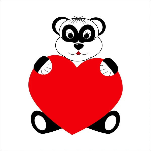 Panda houden een hart op een witte achtergrond — Stockvector