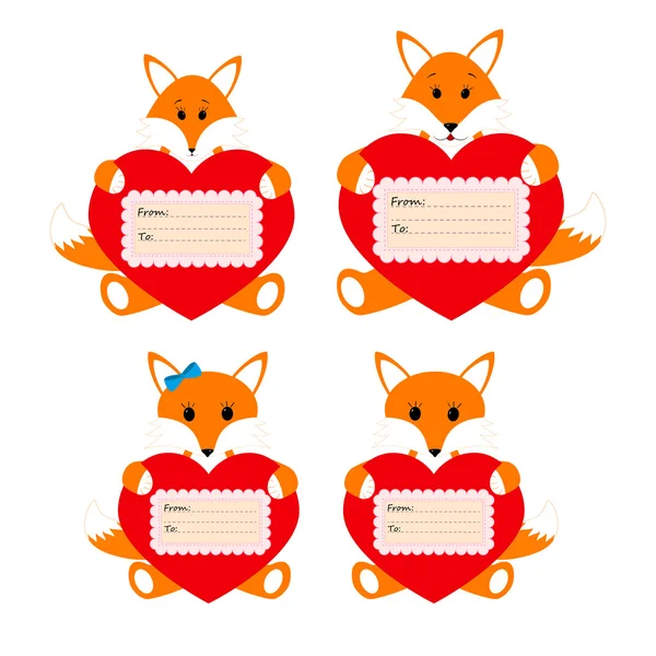 Renards de famille avec des coeurs sur un fond blanc — Image vectorielle