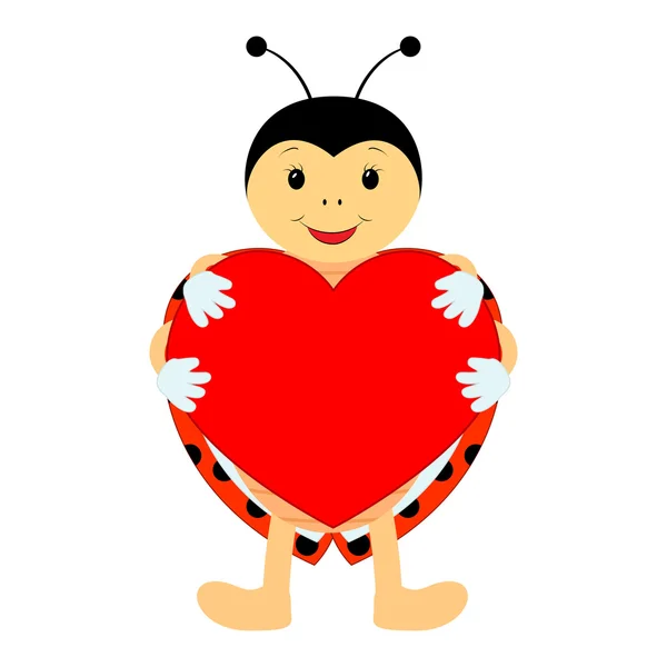 Ladybug with heart on a white background — Stock Vector