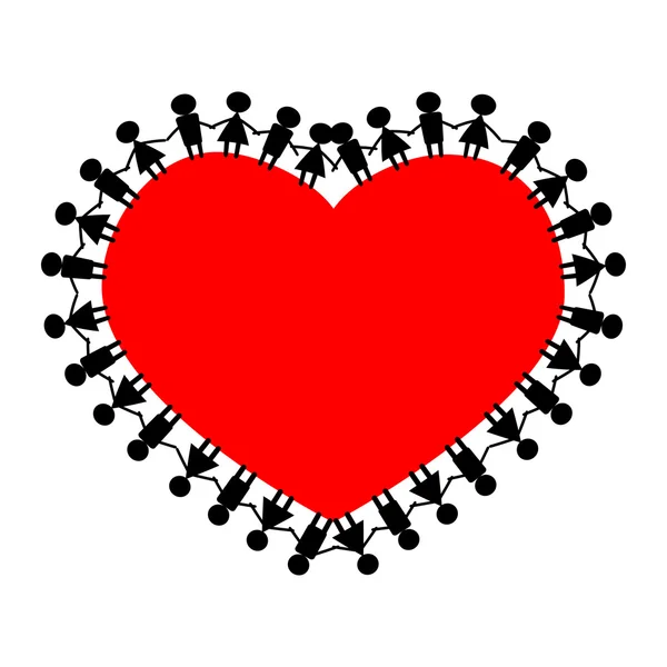 People around the heart holding hands. — Stock Vector