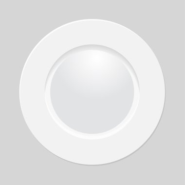 Gri arka plan, üstten görünüm beyaz tabakta. Vektör Eps 10