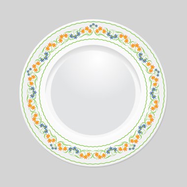 Dekoratif tabak desenli sınırında gri arka plan, üstten görünüm ile. Vektör Eps 10