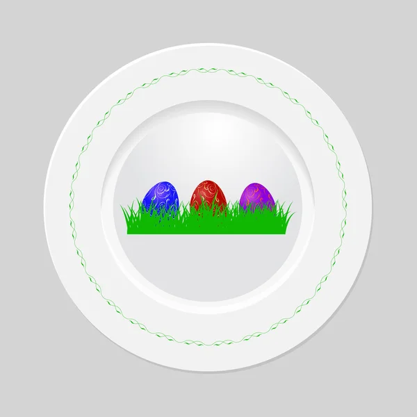 Assiette de Pâques décorative sur fond gris, vue de dessus — Image vectorielle