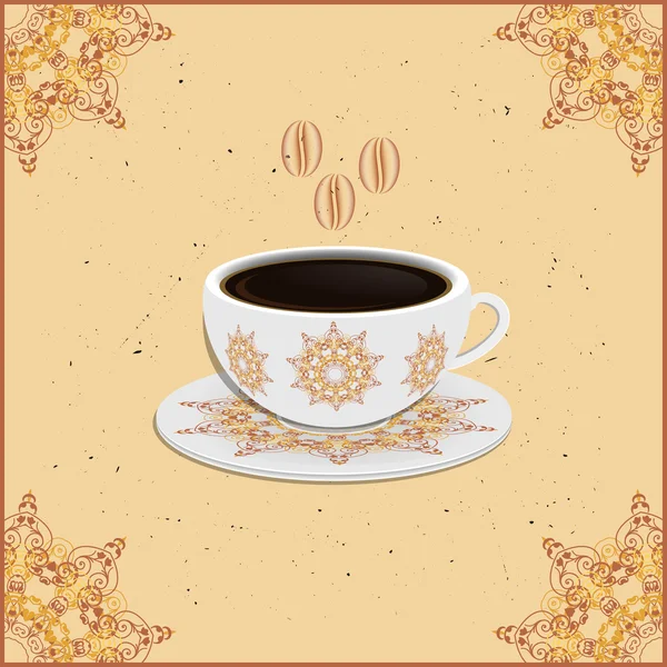 Copa de café con elementos redondos orientales ornamentados — Archivo Imágenes Vectoriales