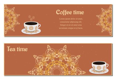 İle cups, süslü Doğu yuvarlak öğeleri kümesi