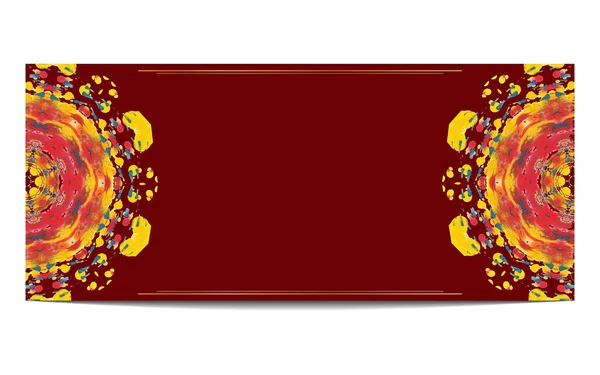 Convite ou cartão greeteng com ornamento étnico semicírculo no fundo vermelho — Vetor de Stock