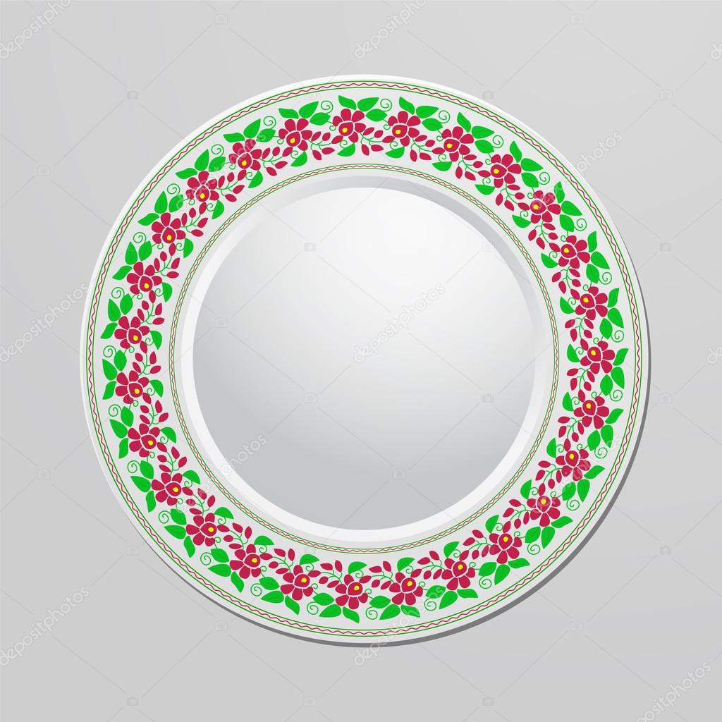 Decorative plate with floral ornament for interior design. Home decor. Vector illustration for your design.