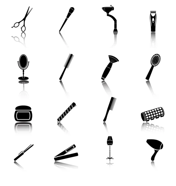 Icon set of hairdresser elements black silhouette . Flat style — Stock Vector