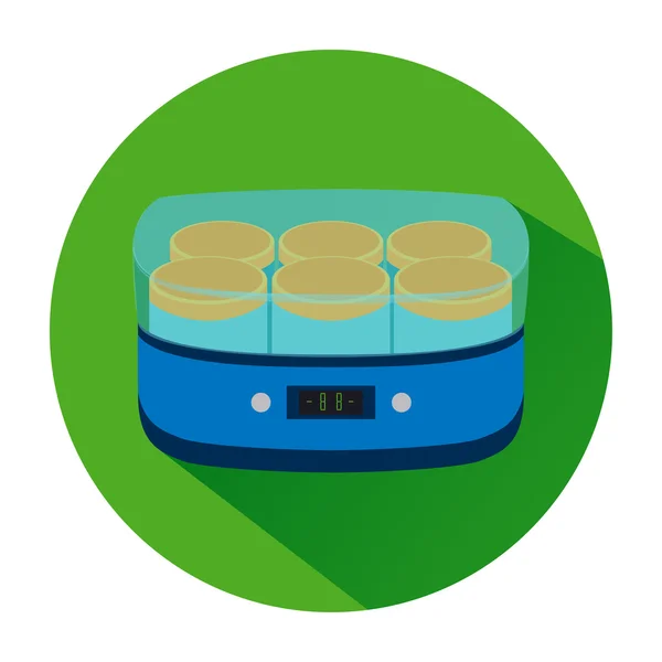 Pictogram blauwe yoghurt machine in een groene cirkel — Stockvector