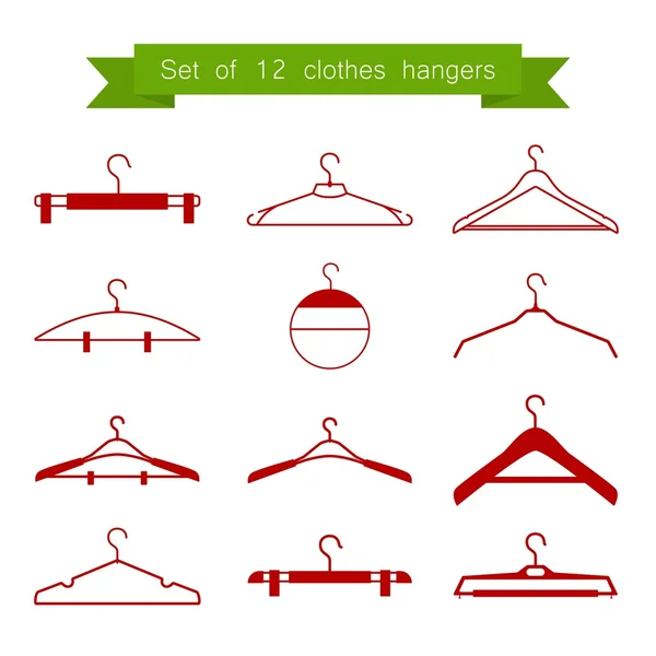 Set de 12 perchas vectoriales de ropa roja — Vector de stock