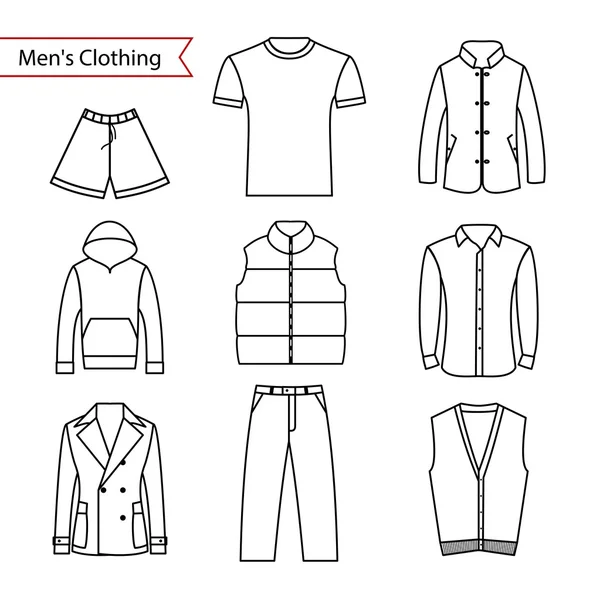 Verzameling van vector iconen van herenmode voor uw ontwerp. Overzicht heren kleding pictogrammen — Stockvector