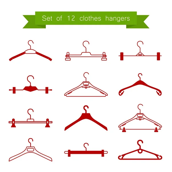 Set de 12 perchas vectoriales de ropa roja — Vector de stock