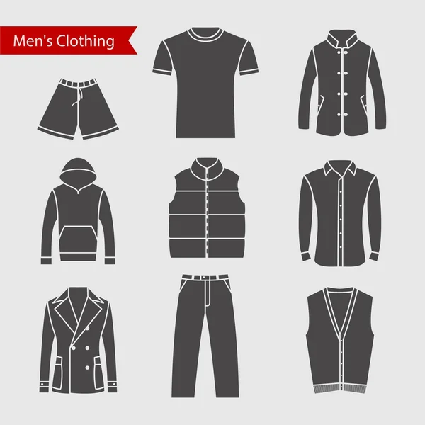 Erkek giyim tasarımınız için vektör simgeler kümesi. Siluet gri erkek giyim simgeler — Stok Vektör