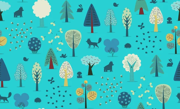 Arbres forestiers motif sans couture — Image vectorielle