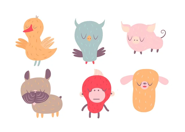 Animales y aves somnolientos — Vector de stock