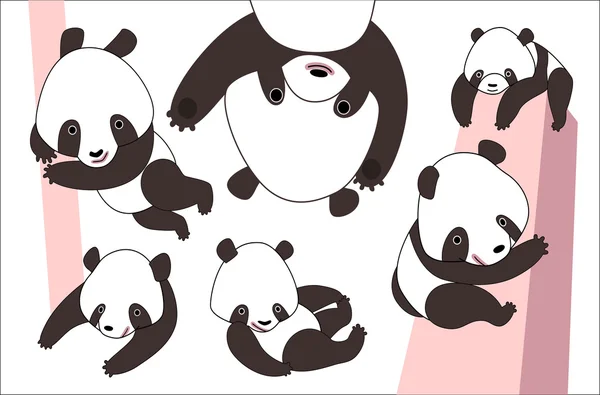 Conjunto de ursos panda dos desenhos animados — Vetor de Stock