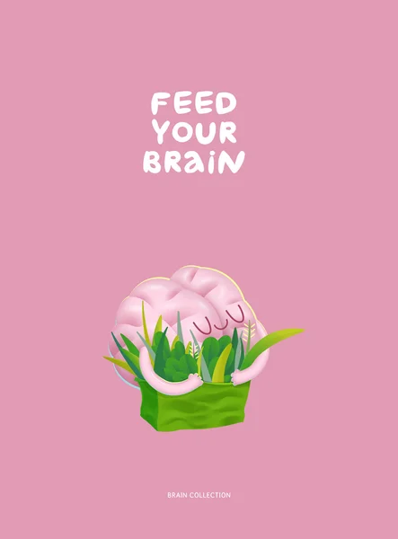 Feed your brain poster with lettering — Stock Vector