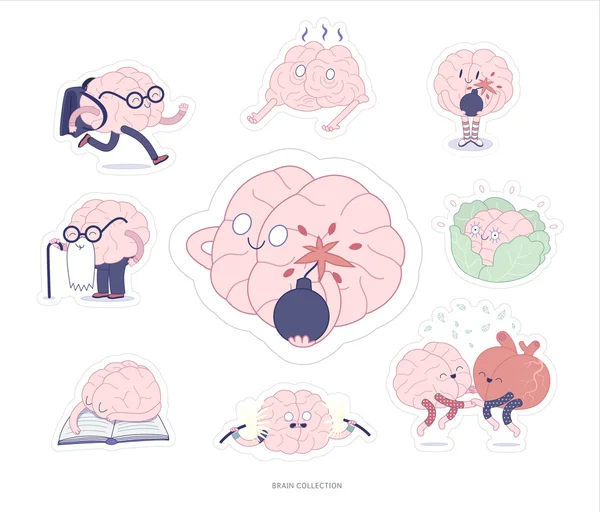 Brain stickers education and stress set — Stock Vector