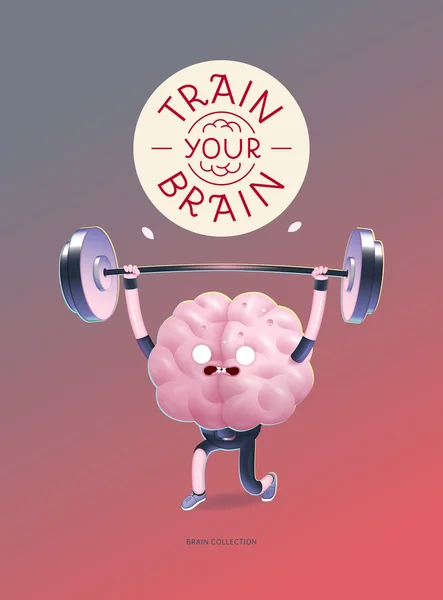 Train your brain poster with lettering, weightlifting — Stock Vector