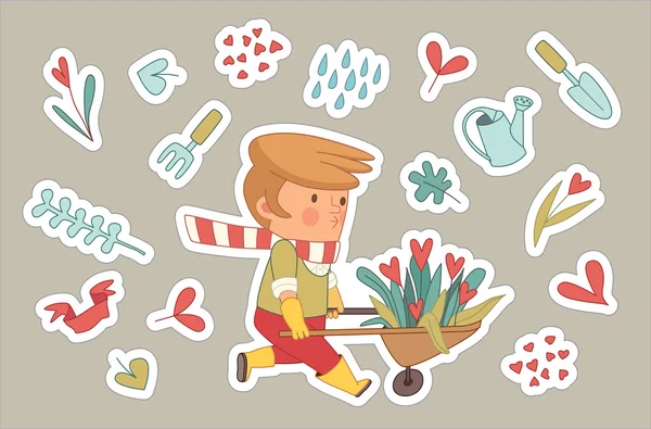 Love Gardener stickers set — Stock Vector