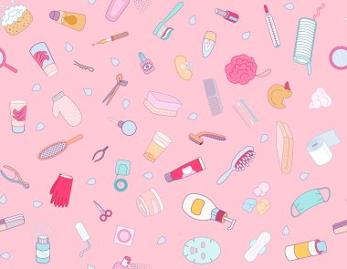 Hijyen öğeleri seamless modeli pembe