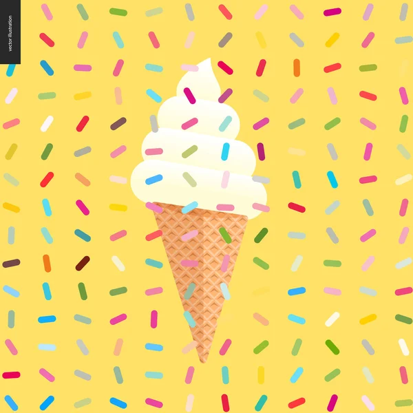 Λευκό παγωτό σε κώνο και μοτίβο — Διανυσματικό Αρχείο