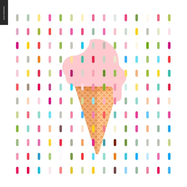 Crème glacée rose dans un cône et un motif — Image vectorielle