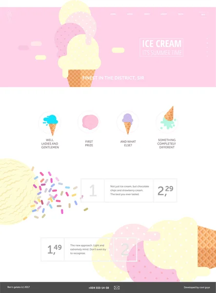 Ice Cream website roze sjabloon — Stockvector