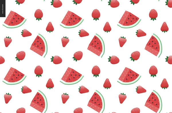 Fraises et pastèque motif vecteur sans couture — Image vectorielle