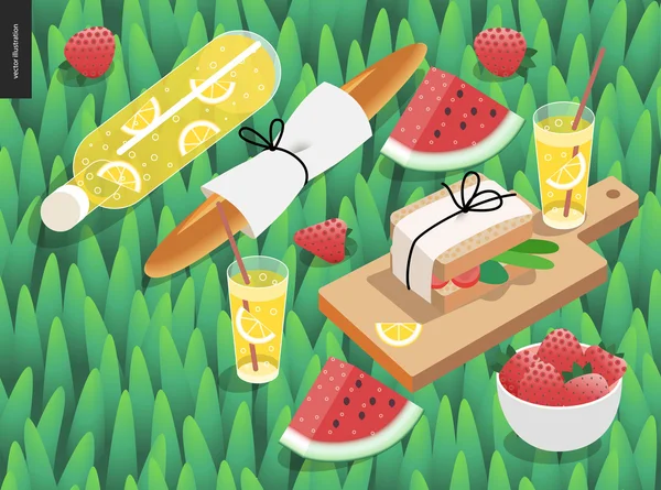 Snack pique-nique sur herbe — Image vectorielle