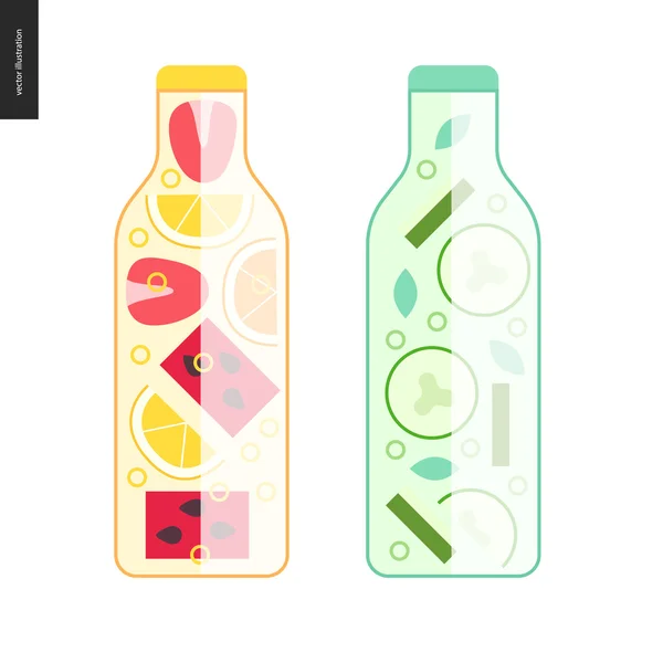 Duas garrafas de água de desintoxicação —  Vetores de Stock