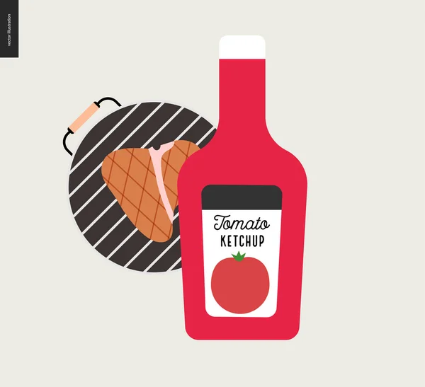 Barbecue grilled meat and ketchup — Stock Vector