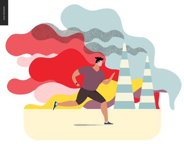 Молодой человек бежит в смог
