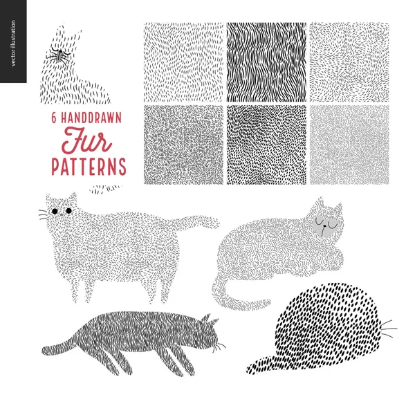 Handdrawn patterns with cats — Stock Vector