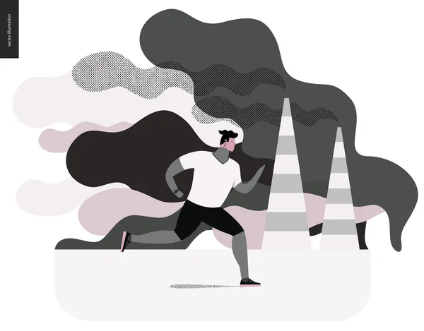 Joven corriendo en smog — Vector de stock