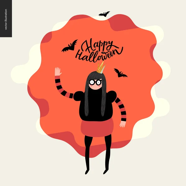 Feliz Halloween, ilustración con una chica ondeando — Vector de stock