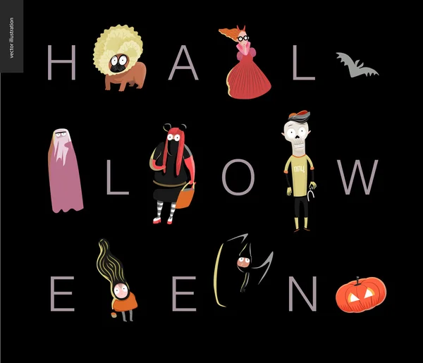 Halloween letetring card em preto —  Vetores de Stock