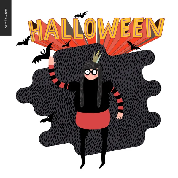 Halloween, ilustración con una chica ondeando — Vector de stock
